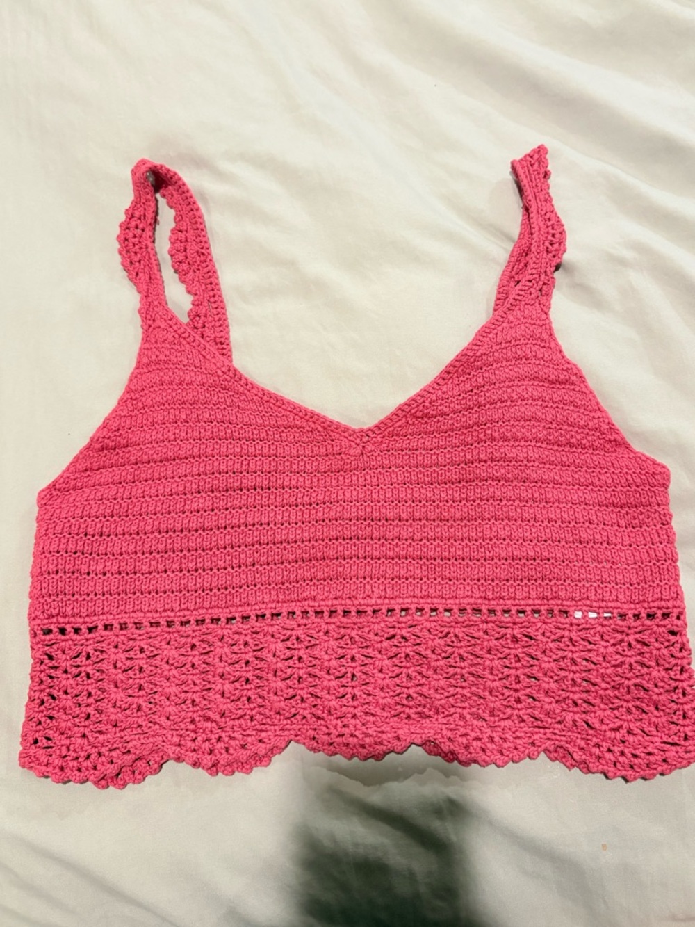 American Eagle Outfitters Pink Crochet Cropped Tank Top 100% Cotton Size M